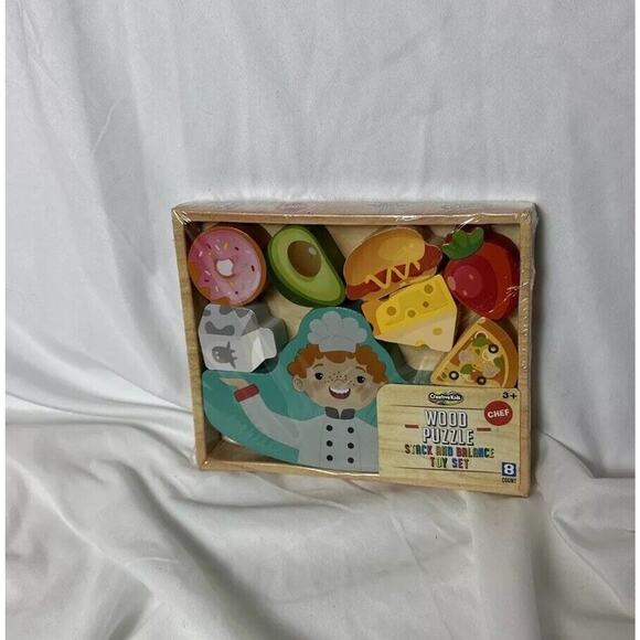 Creative Kids‎ Wood Puzzle Stack and Balance Toy Set Chef Pretend Food New NIB - Picture 3 of 10